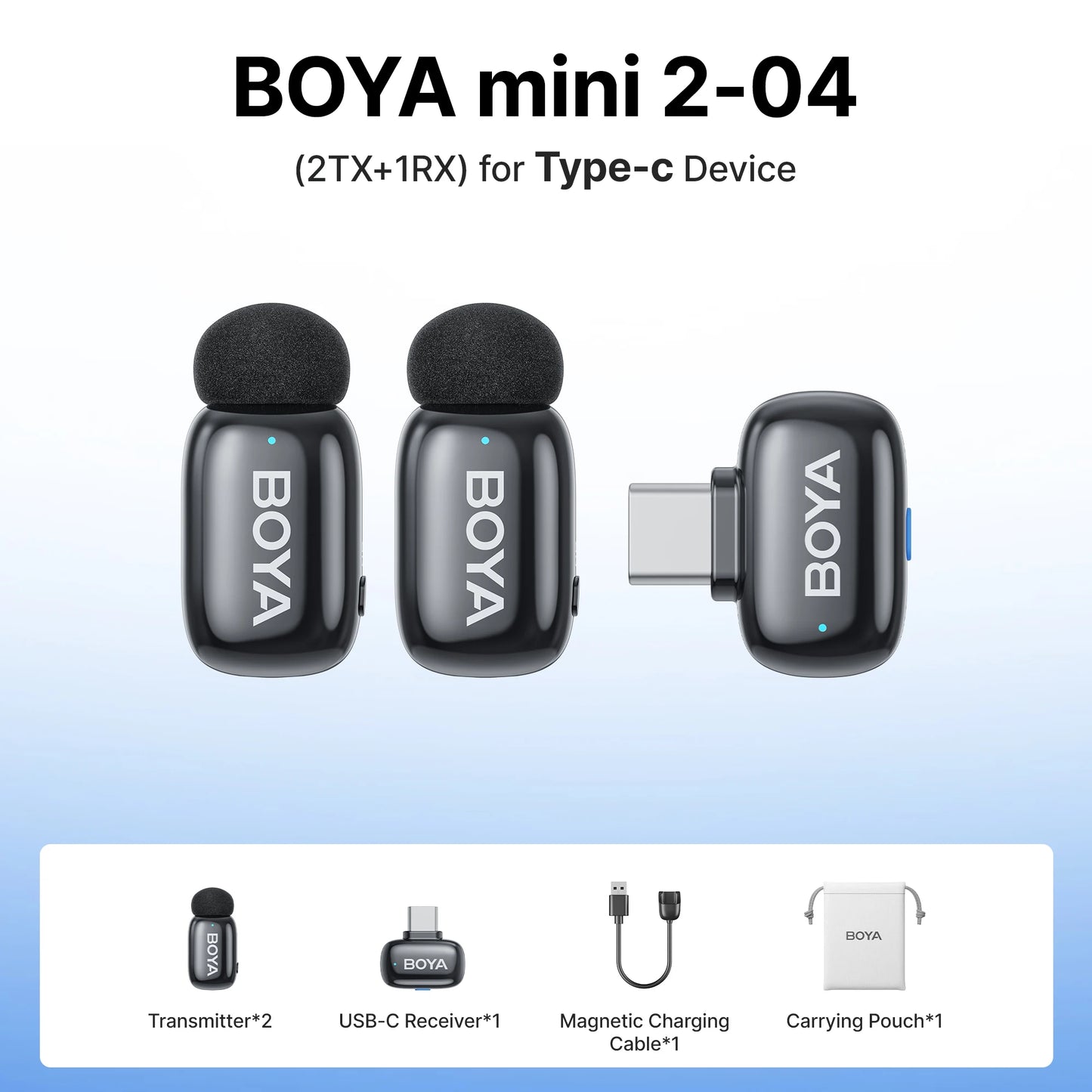 BOYA Mini 2 Wireless Lavalier Microphone AI Noise Reduction