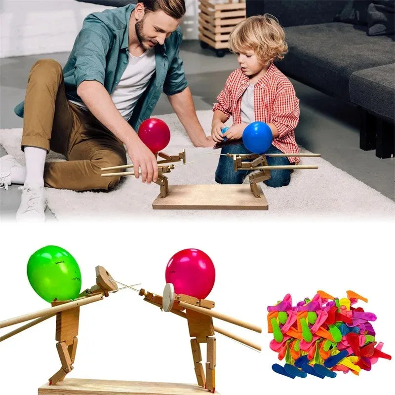 Balloon Bamboo Man Battle Handmade Wooden Fencing Puppet