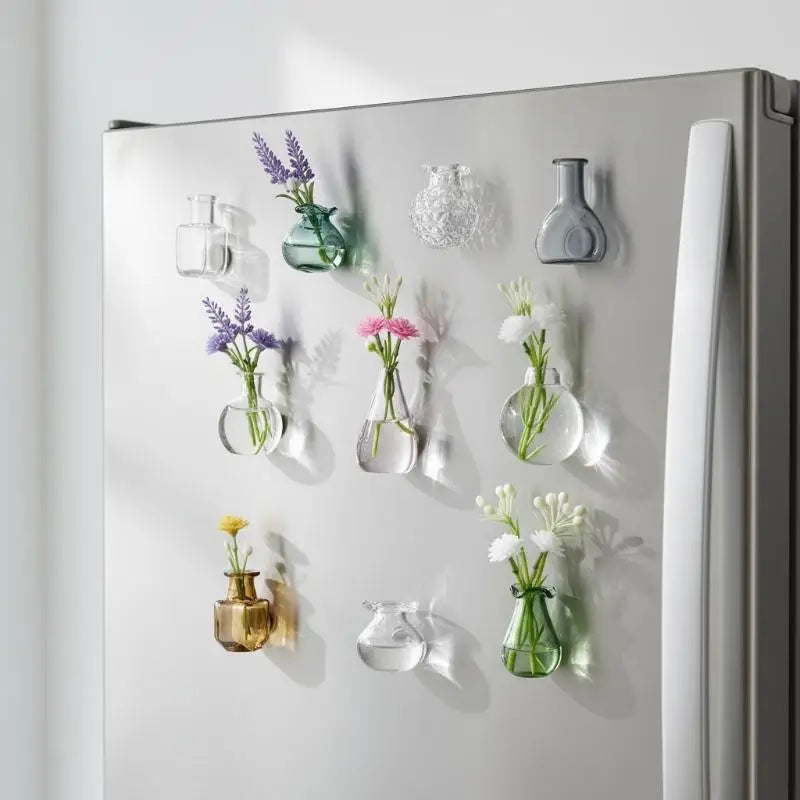 Magnetic Glass Vase Set - Mini Plant Pot Magnets for Refrigerator