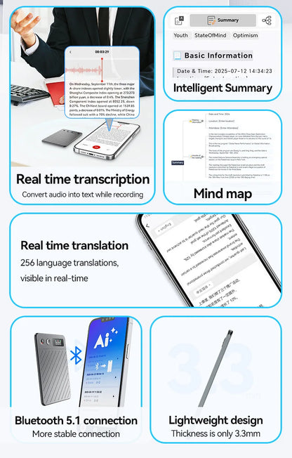 AI Digital Voice Recorders Pen 256GB 256 languages Real-time