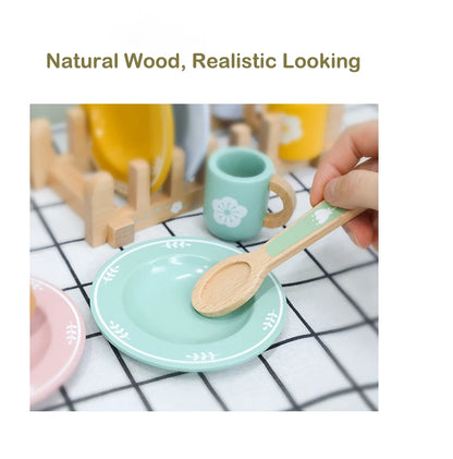 Wooden Kitchen Pretend Play Set Montessori Simulation Plates