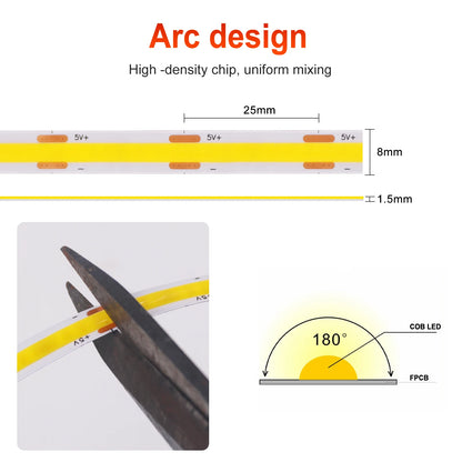 New USB COB Strip Light Flexible Adhesive Tape Night Lighting