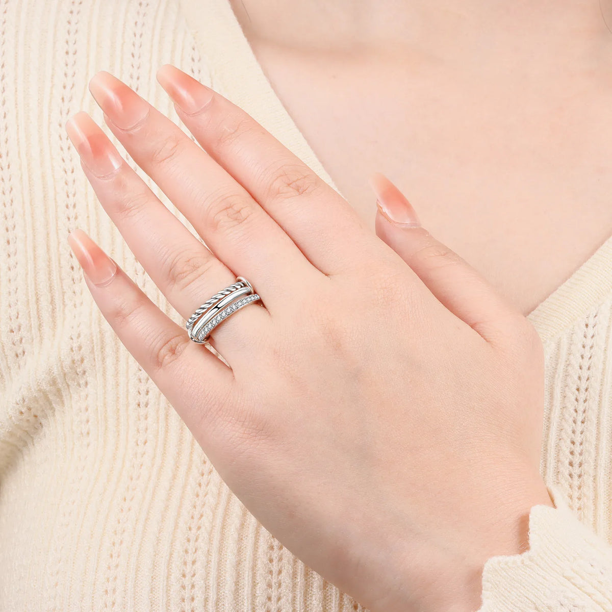 925 Sterling Silver Three-Ring Stackable Ring for Women
