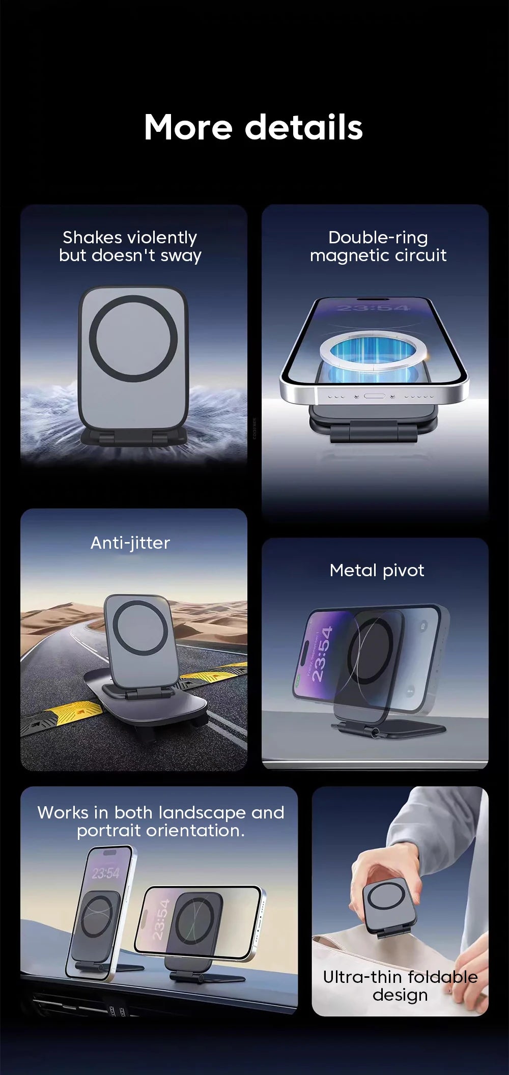 Ultrathin Car Magnetic Mobile Phone Holder Adjustable Foldable