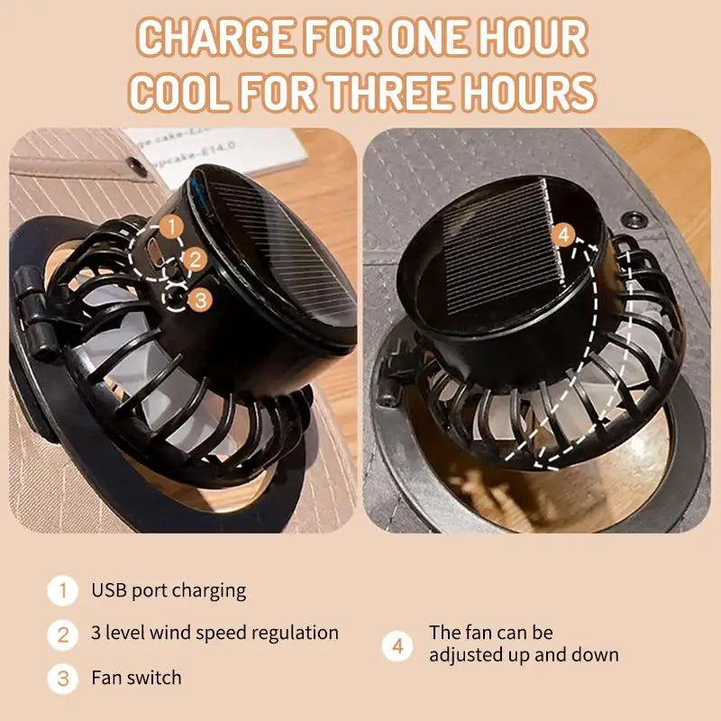 Large Size Quick Dry Bucket Hat With Solar Powered Fan USB Charging