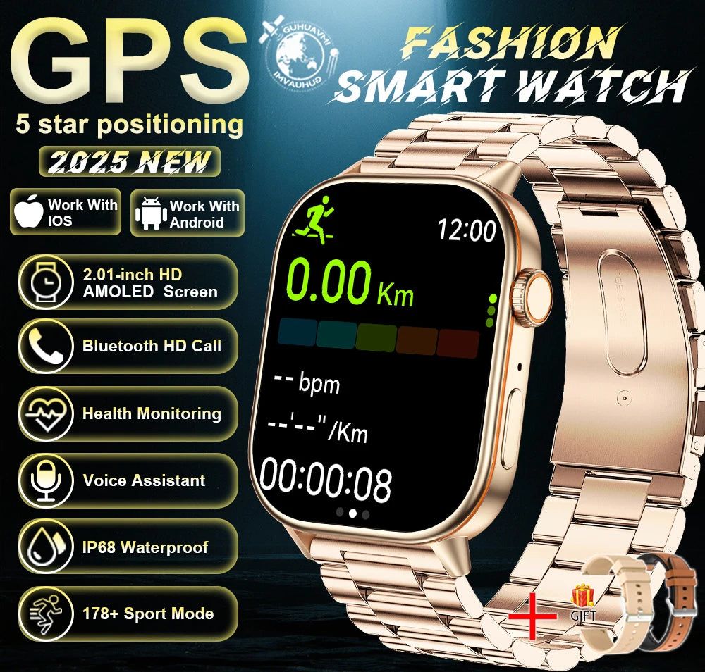 New For Android iOS Outdoor GPS Smart Watch Men 2.01" HD AMOLED