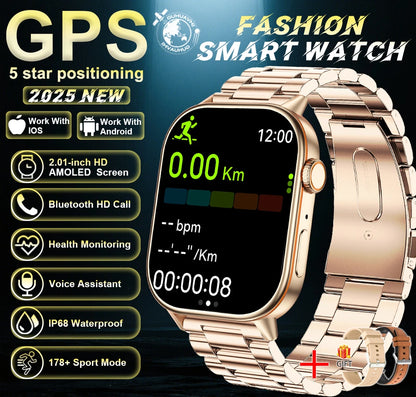 New For Android iOS Outdoor GPS Smart Watch Men 2.01" HD AMOLED