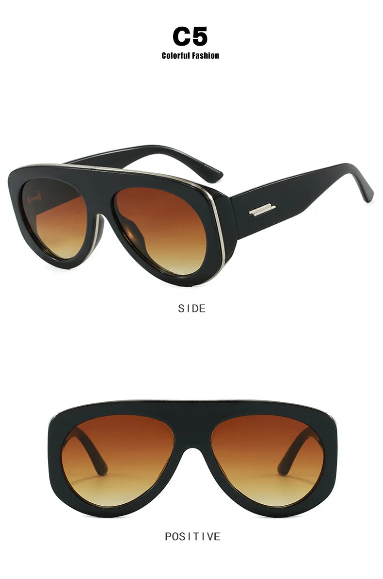 Vintage thick frame stripe oval sunglasses for women