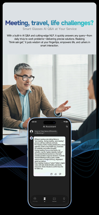 AI Smart Glasses with 8MP Camera Video Recording 100+ Languages
