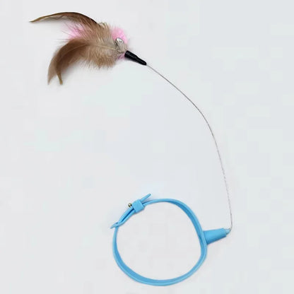 360 Degree Rotating Cat Teaser Wand with Feather Bell Wire