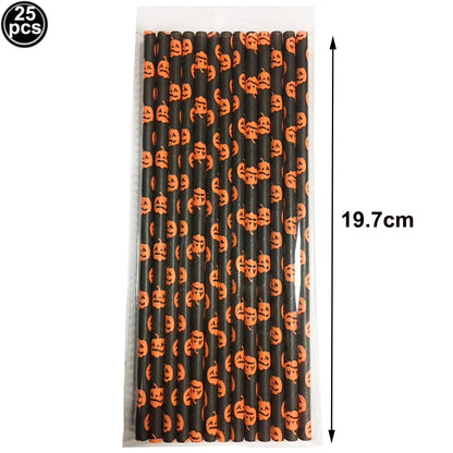 25/50/100pcs Halloween Theme Disposable Paper Straws