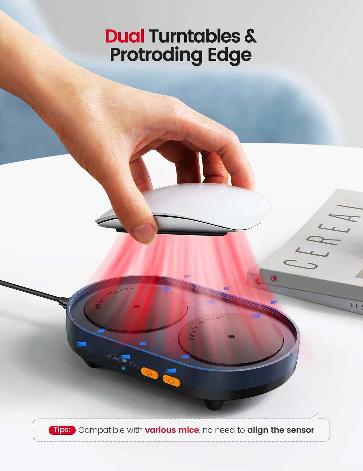 Dual Turntable Mouse Mover with Adjustable Intervals