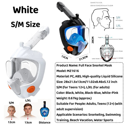 Full Face Snorkel Mask 180° Panoramic View Dry Top Snorkel