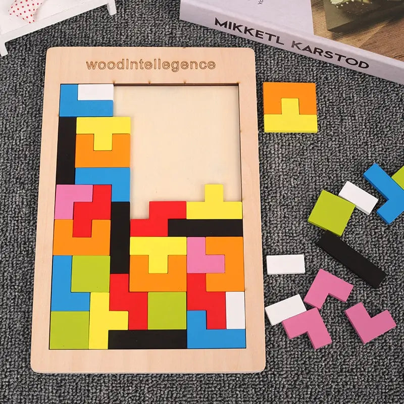 1 Set Wooden Blocks Puzzle Brain Teasers Toy Tangram