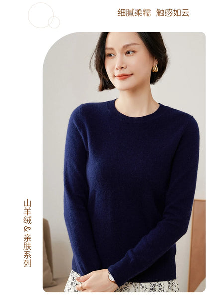 100% Pure Goat Cashmere Knitted Pullovers O-Neck