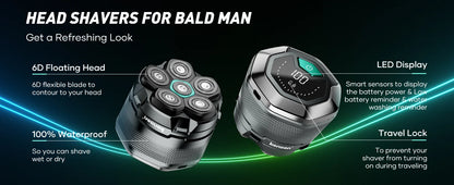 Electric Head Shavers for Bald Men 6D Magnetic Razor Beard Trimmer