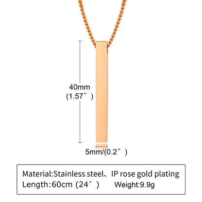 Waterproof Pillar Necklaces for Men Women Stainless Steel