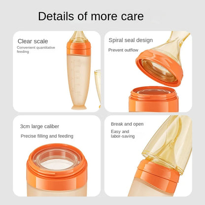 Safe Useful Silicone Baby Bottle with Spoon Food Supplement