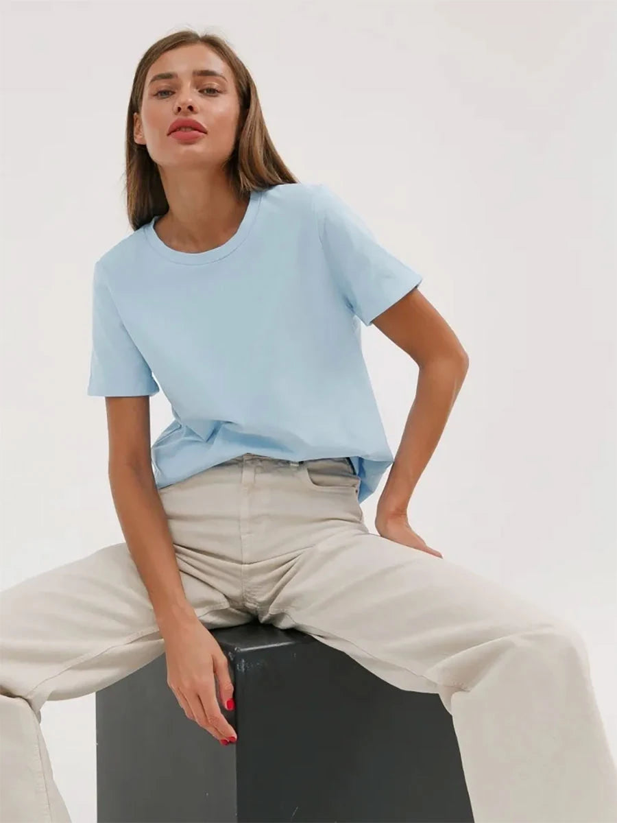 Bornladies Summer 100% Cotton Women's T-shirt Bottoming Tops