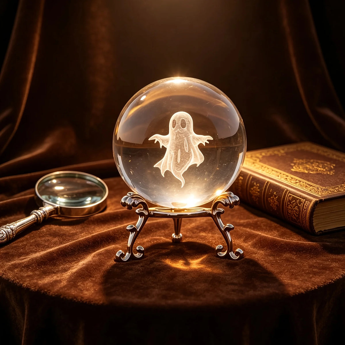 Ghost Engraved Crystal Ball Spooky Halloween Gift Crystal