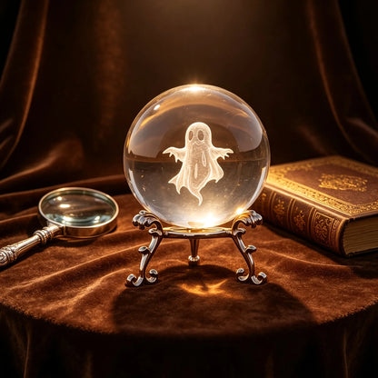 Ghost Engraved Crystal Ball Spooky Halloween Gift Crystal