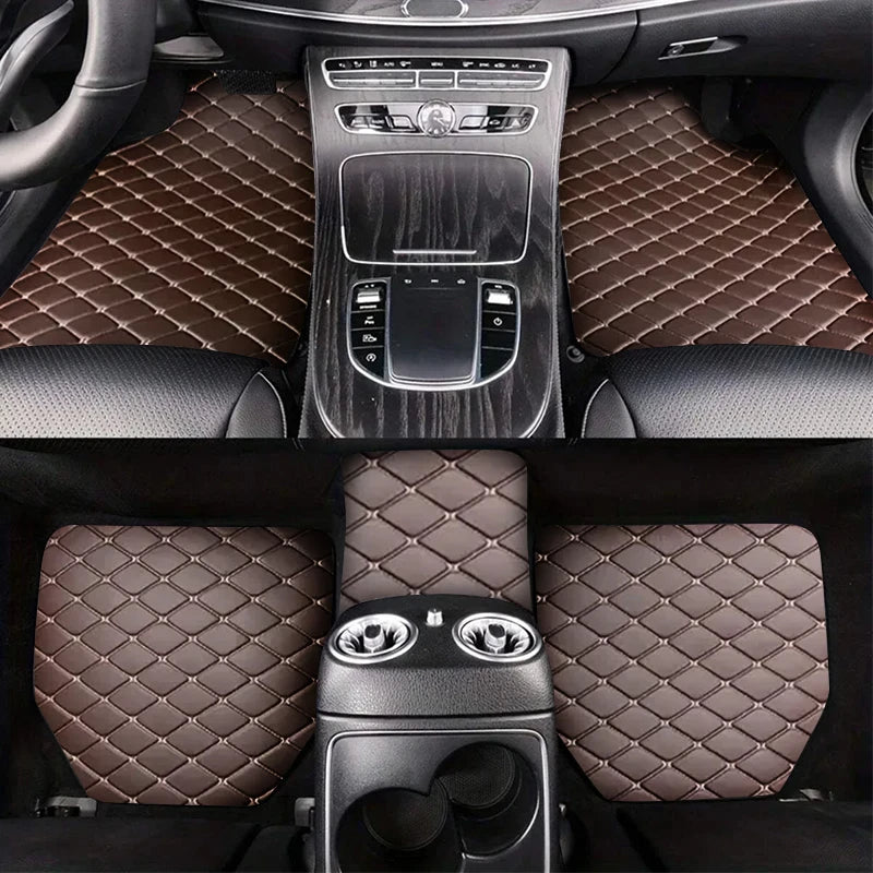 Universal 5Pcs Car Floor Mats PU Leather Waterproof Dust-Proof