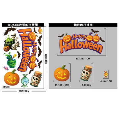 Halloween Window Glass Stickers Cartoon Pumpkin Lantern Candy Bat