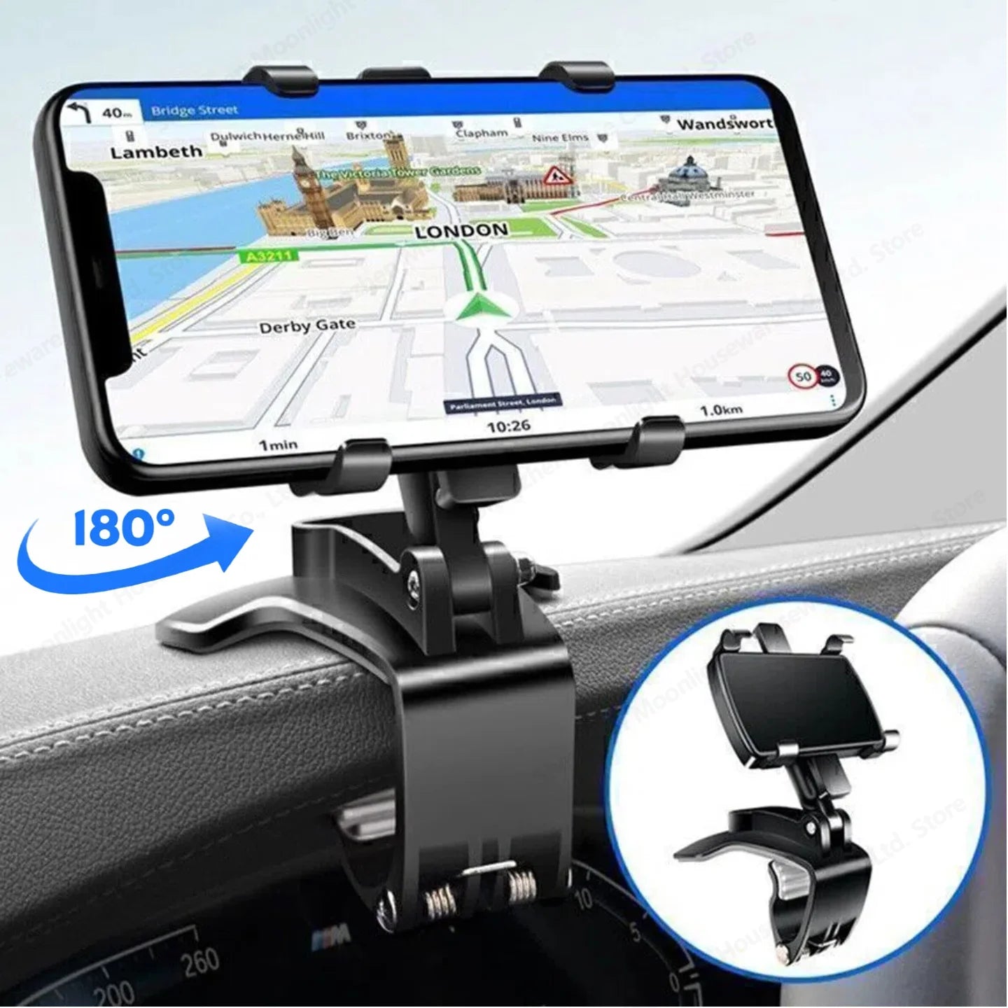 360° Rotatable Car Phone Mount - Multi-Function Clip-on Dashboard