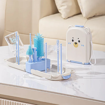 Travel Baby Bottle Brush Set - Newborn Safe Silicone Cleaning Brushes