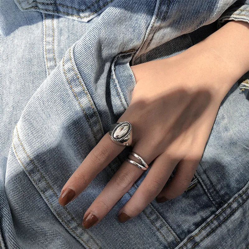 VENTFILLE 925 Sterling Silver Finger Rings Hollow Chain