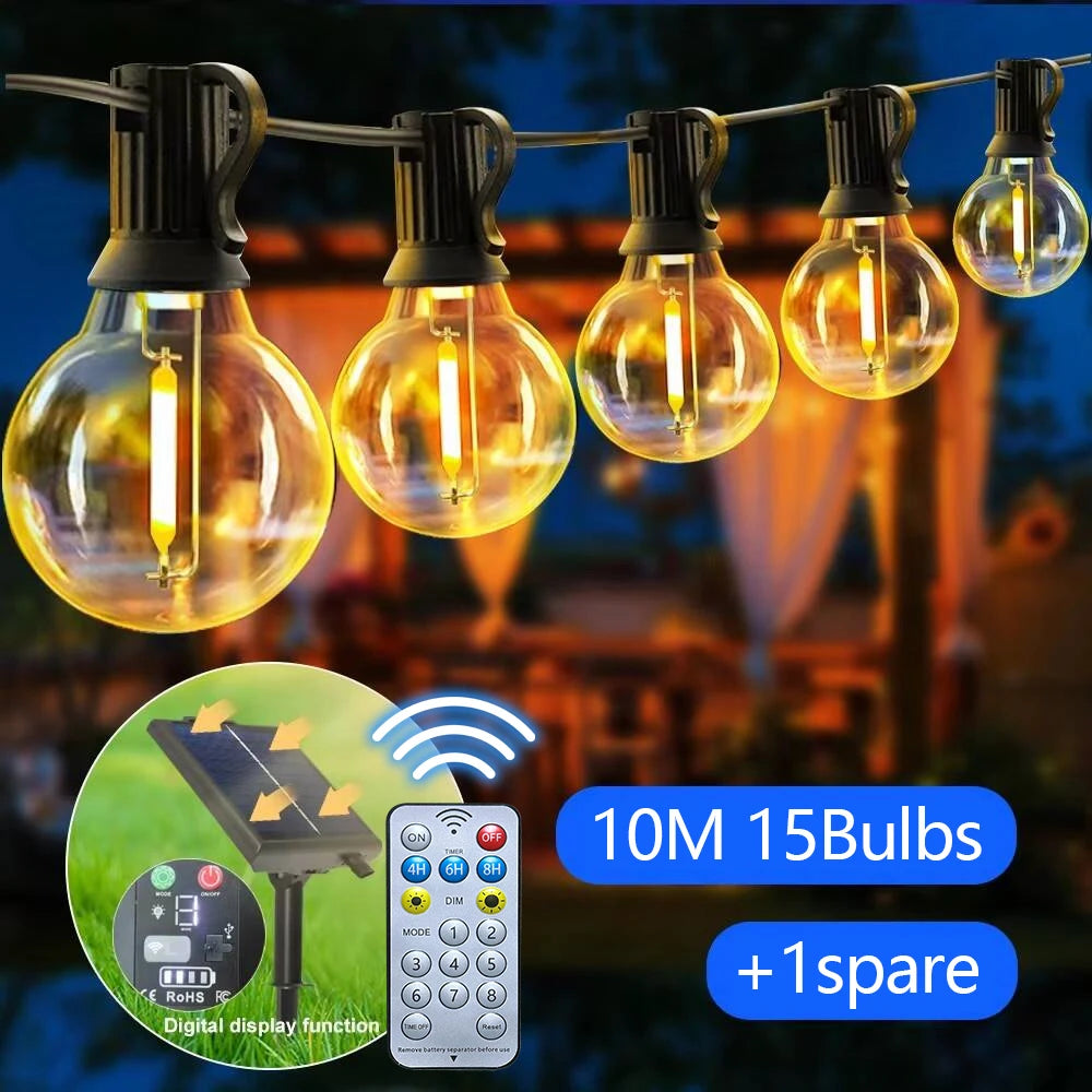 Solar G40 Outdoor String Lights with Remote Controls LED Decor
