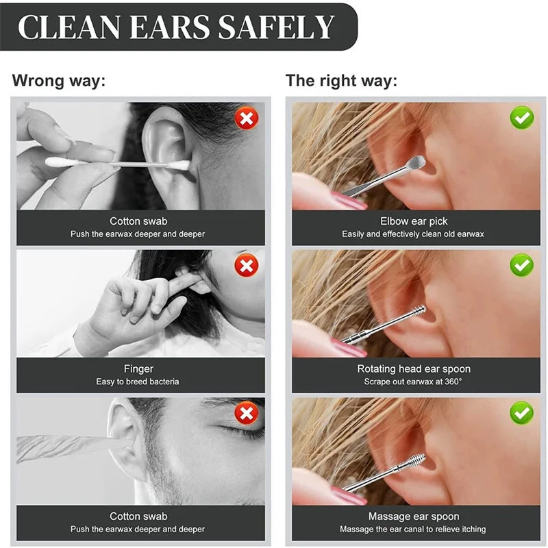 Stainless Steel Ear Cleaner Portable Ear Spoons Spiral