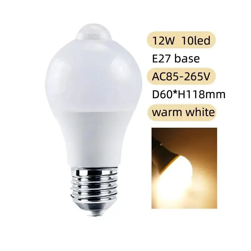 PIR Motion Sensor LED Light Bulb 12W E27 Smart Bulb
