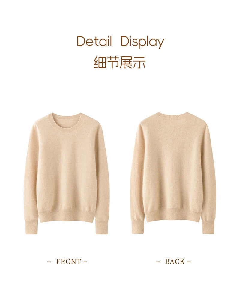 100% Pure Goat Cashmere Knitted Pullovers O-Neck