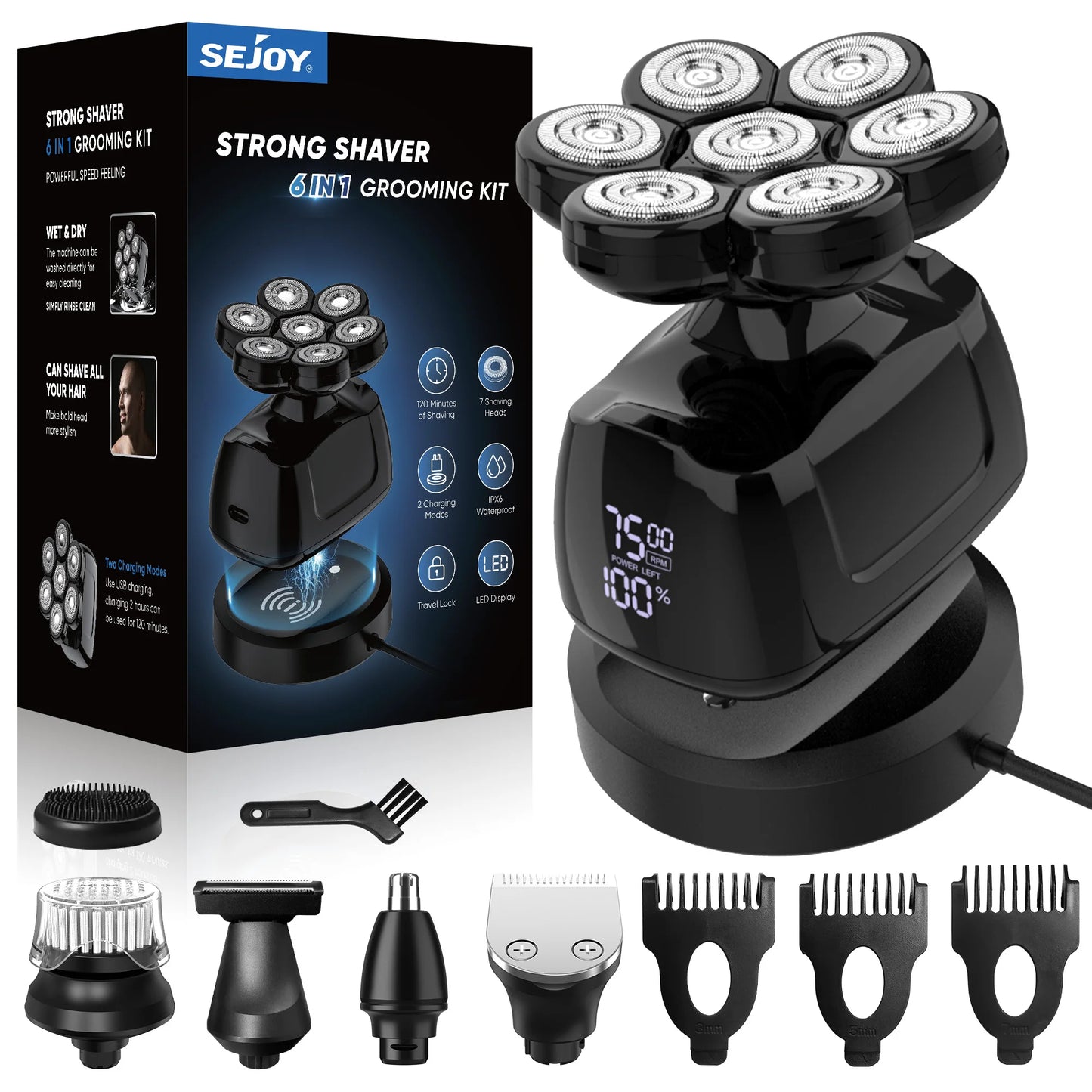 Electric Shaver for Men 7D Magnetic Floating Wet/Dry Head Razor