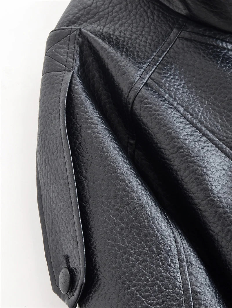 Women's Jacket Fall New Black Long Sleeve Pebble Faux