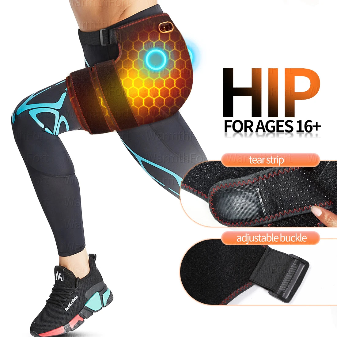 Cordless Heated Hip Support Brace with Massager Relief