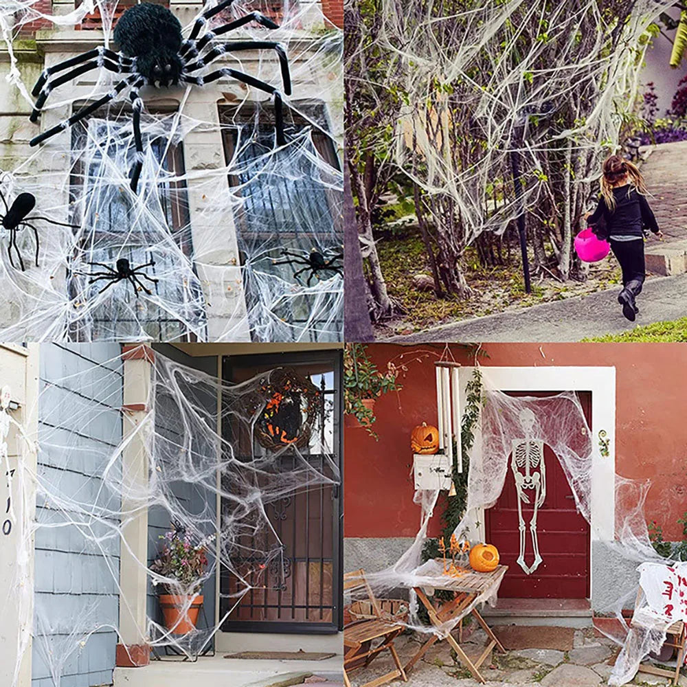 Halloween Decoration Spider Web,Artificial Cobweb,Stretchy Cobweb With Spider