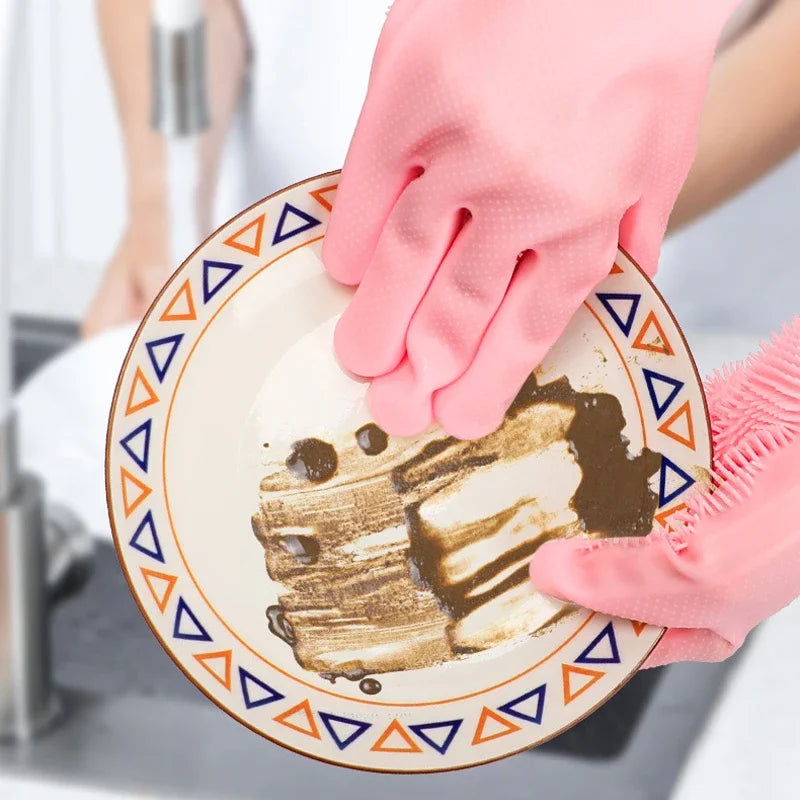 Magic Silicone Gloves Cleaning Dishwashing Scrubber Dish