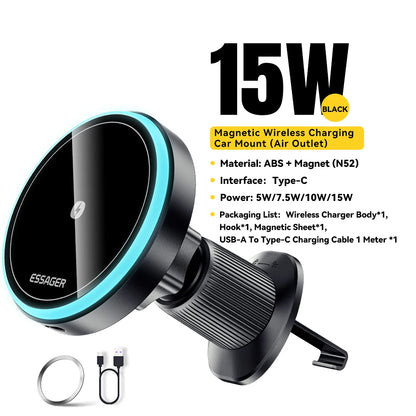 Essager Magnetic Car Phone Holder 15W Wireless Charger Stand