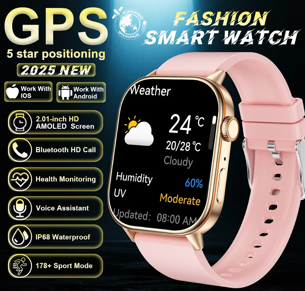 New For Android iOS Outdoor GPS Smart Watch Men 2.01" HD AMOLED