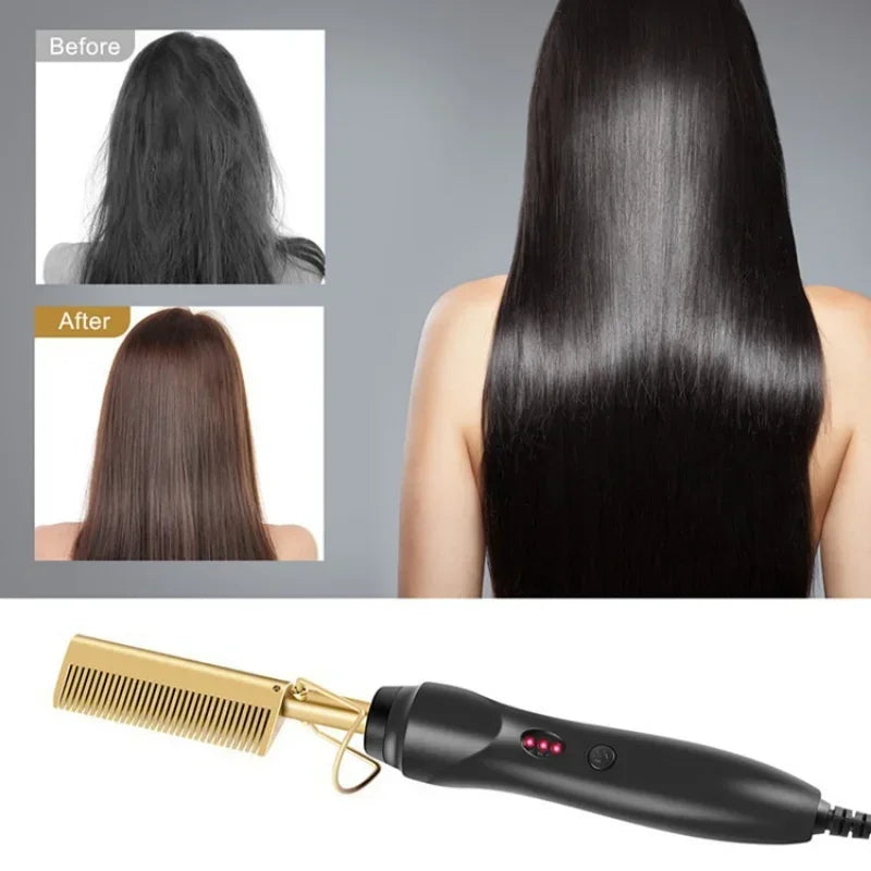 2 in 1 Electric Hot Heating Comb Hair Straightener Curler