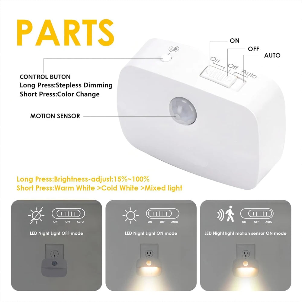 LED Night Light Motion Sensor EU Plug Lamp Nightlights