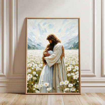 Jesus hugs girl canvas painting poster home decoration