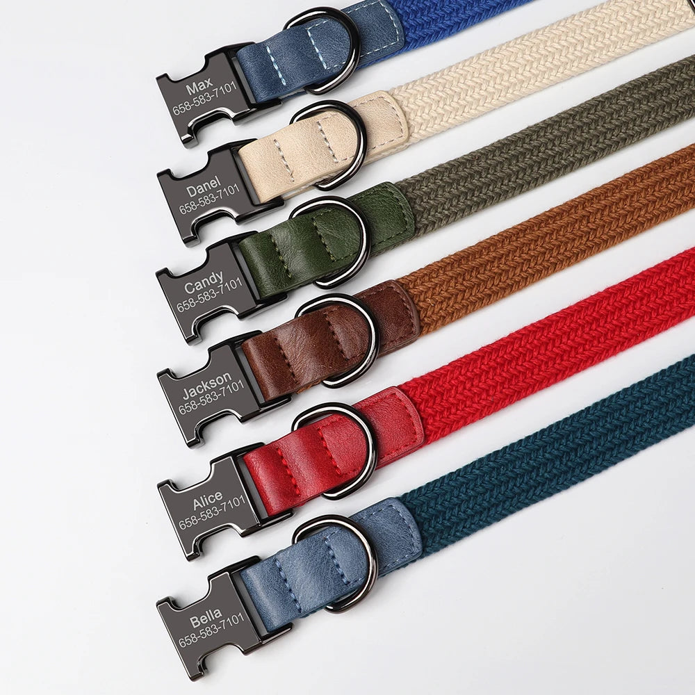 Custom Dog Collar Durable Nylon Free Engraved Pet Name