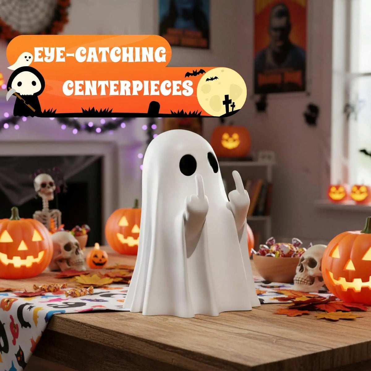 Halloween Ghost Figurine - Spooky Resin Finger Statue