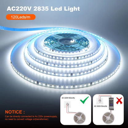5m 10m 20m 50m LED Strip Light AC 220V 230V 240V IP55