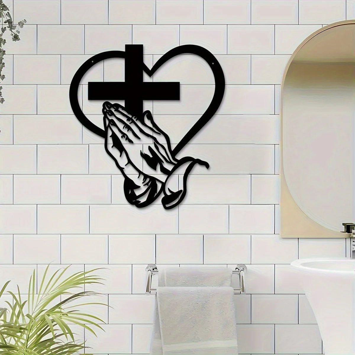 Elegant Metal Christian Heart & Cross Wall Decor