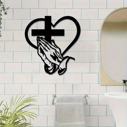 Elegant Metal Christian Heart & Cross Wall Decor