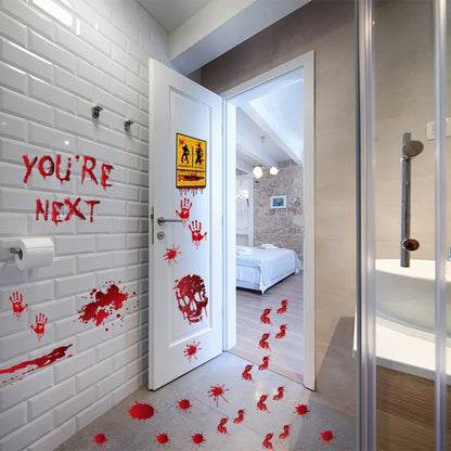 Halloween Wall Doors Windows Stickers Blood Handprint Footprint Skull Pattern